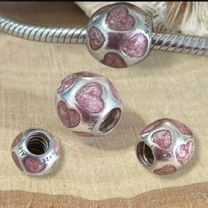 Pandora Sterling Silver "Love You" Pink Enamel Heart Bead Charm Retired